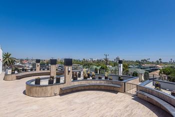 Rooftop deck with seating area